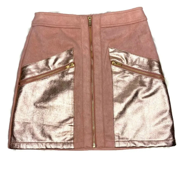 New Wild Honey Dusty Rose Suede Mini Skirt With Contrast Rose Gold Pocke… - Picture 1 of 10